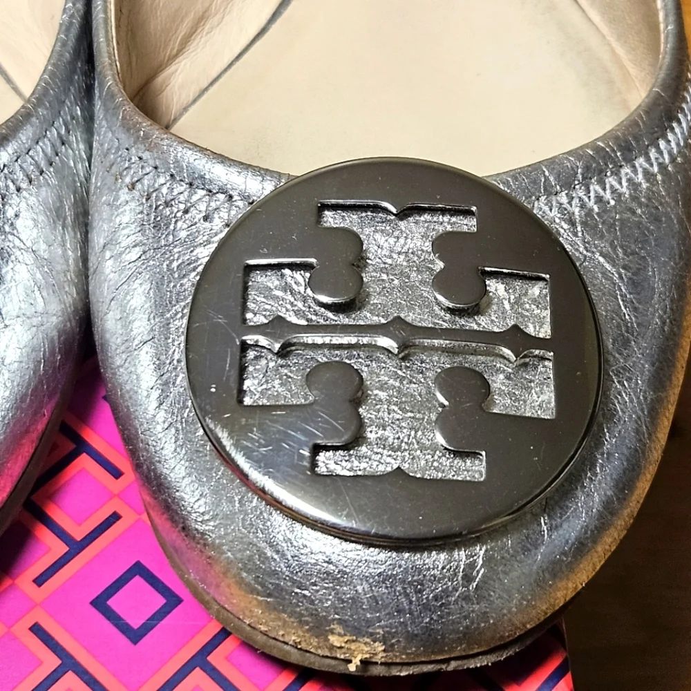 Tory Burch Reva Paladium/Nickel Commuter Ballet Flats Comfy Trendy Size 8.5